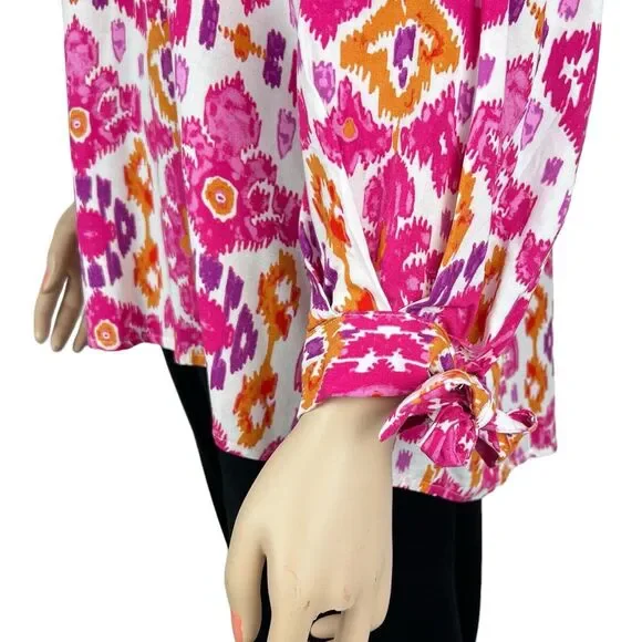 Christian Siriano V Neck High Low Tunic Top Pink Orange Long Tie Sleeves - Picture 4 of 9